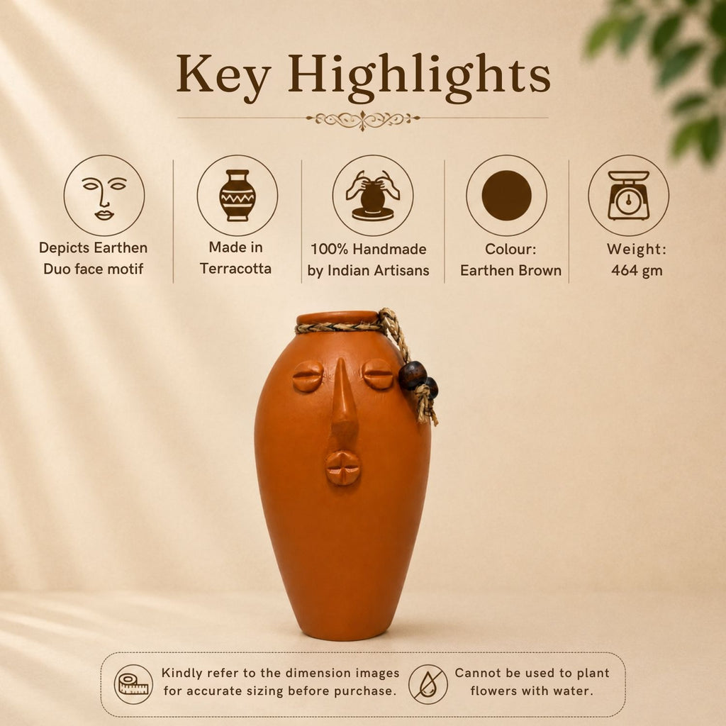Earthen Charm Terracotta Decorative Vase (17.6 cm, Handmade)