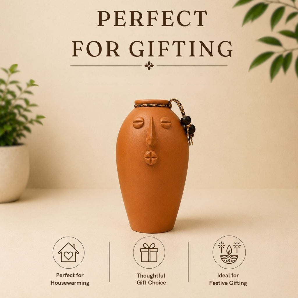 Earthen Charm Terracotta Decorative Vase (17.6 cm, Handmade)