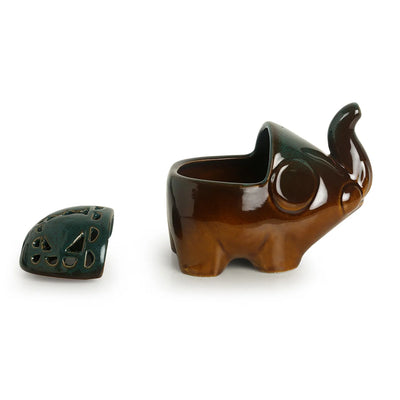 'Amber & Teal' Studio Pottery Table Tea-Light Holder In Ceramic
