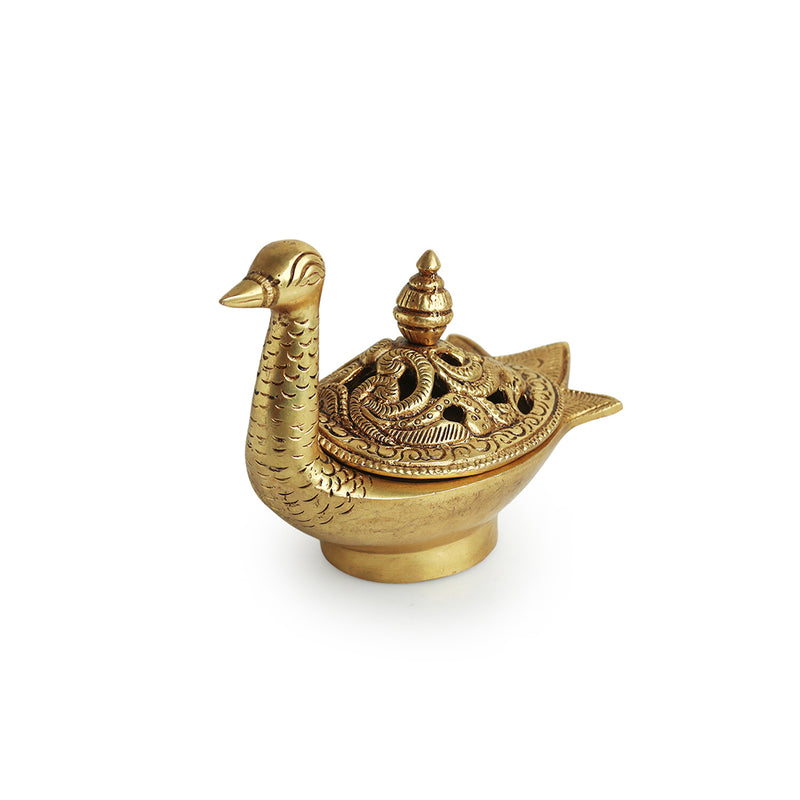 Swan' Dhoop Dani Handcarved Brass Incense Burner (Hand-Etched, 4.3 In –  ExclusiveLane