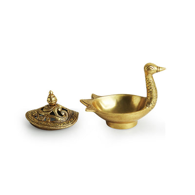 'Swan' Dhoop Dani Handcarved Brass Incense Burner (Hand-Etched, 10.9 cm, 0.6 Kg)