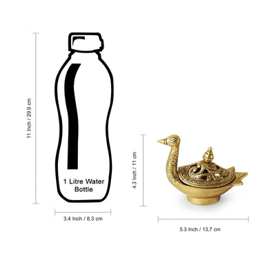 'Swan' Dhoop Dani Handcarved Brass Incense Burner (Hand-Etched, 4.3 Inches, 0.6 Kg)