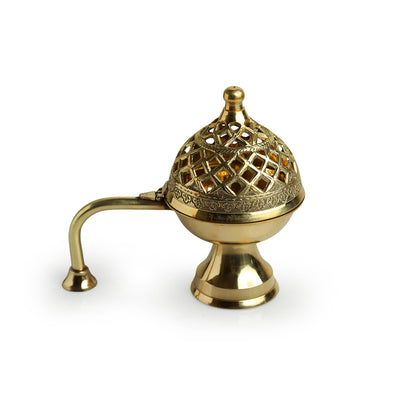 'Inayaat' Dhoop Dani Handcarved Brass Incense Burner (Hand-Etched, 4.0 Inches, 0.36 Kg)
