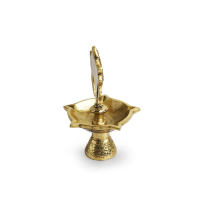 'Shankh Balaji' Handcarved Brass Diya (5 Wicks, 6.3 Inches, 30 ml, 0.72 Kg, Hand-Etched)