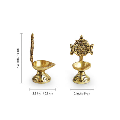 Handcarved 'Shankh & Chakra Balaji' Brass Diyas (Set of 2, Hand-Etched, 4.3 Inches, 7 ml, 0.38 Kg)
