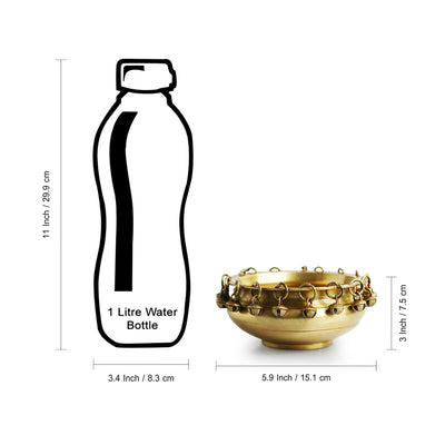 'Zeenat' Handcarved Brass Urli Bowl With Bells (5.9 Inches, 600 ml, 0.94 Kg)
