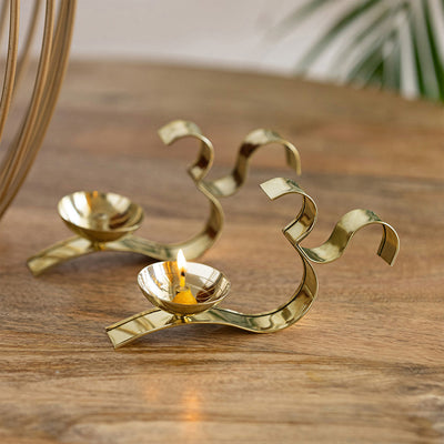 OM' Handcrafted Brass Diyas (Set of 2, 3.0 Inches, 15 ml, 0.14 Kg)