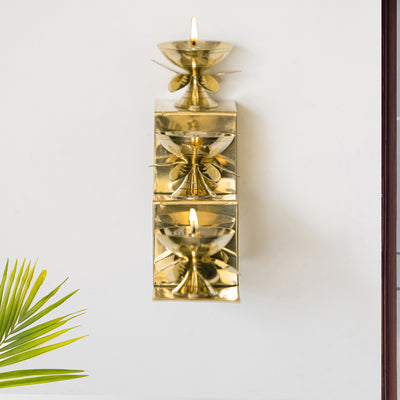 Floral Bloom' Decorative Wall Hanging Brass Diya (3 Diyas, 5.7 Inches, 0.2 Kg, Handcrafted)