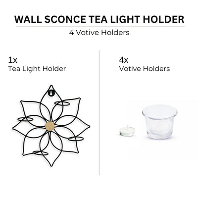 'Magnolia' Handcrafted Wall Sconce Tea Light Holder In Iron & Glass (4 Votive Holders)