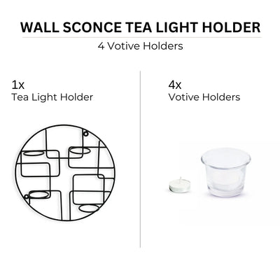 'Bauhaus Glass' Handcrafted Wall Sconce Tea Light Holder In Iron & Glass (4 Votive Holders)