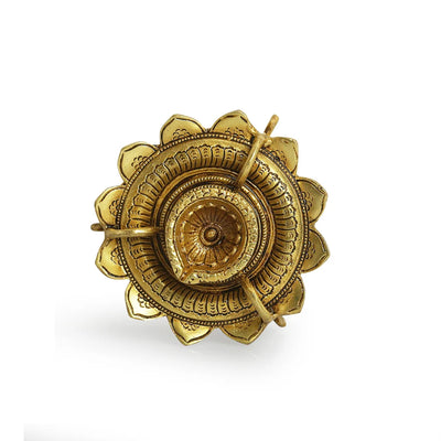 'Lotus Flower' Decorative Pure Brass Diya (2.4 Inch, 5 ml, 0.5 Kg, Handcarved)