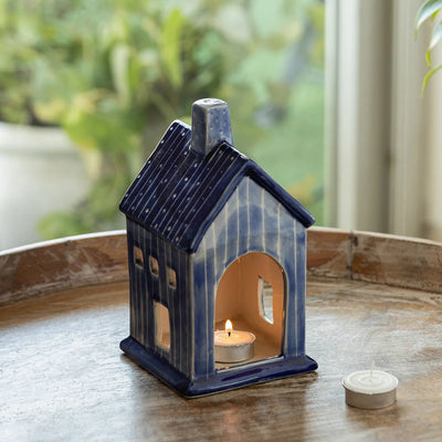 ExclusiveLane 'Swiss-Style Cottage' Ceramic Table Tea Light Holder (Hand-Painted, 20.9 Cms)