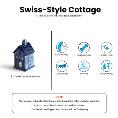 ExclusiveLane 'Swiss-Style Cottage' Ceramic Table Tea Light Holder (Hand-Painted, 20.9 Cms)