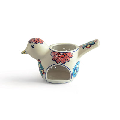 ExclusiveLane 'Chirpy Birdy' Ceramic Table Tea Light Holder (Hand-Painted, 13.5 Cms)