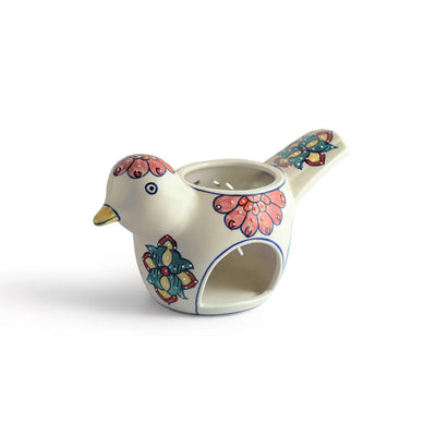 ExclusiveLane 'Chirpy Birdy' Ceramic Table Tea Light Holder (Hand-Painted, 13.5 Cms)