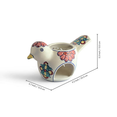 ExclusiveLane 'Chirpy Birdy' Ceramic Table Tea Light Holder (Hand-Painted, 13.5 Cms)