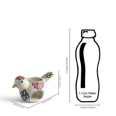 ExclusiveLane 'Chirpy Birdy' Ceramic Table Tea Light Holder (Hand-Painted, 13.5 Cms)