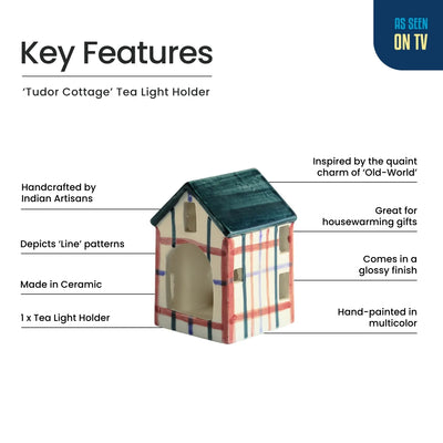 ExclusiveLane 'Tudor Cottage' Ceramic Table Tea Light Holder (Hand-Painted, 11.8 Cms)