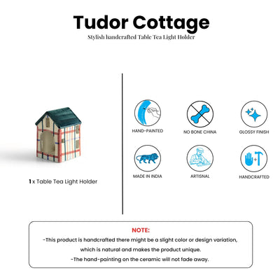 ExclusiveLane 'Tudor Cottage' Ceramic Table Tea Light Holder (Hand-Painted, 11.8 Cms)