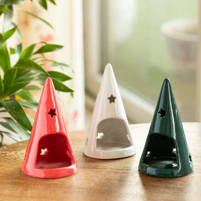 ExclusiveLane 'Cone Trio' Ceramic Table Tea Light Holder (Set Of 3, Hand-Glazed, 15.5 Cms)