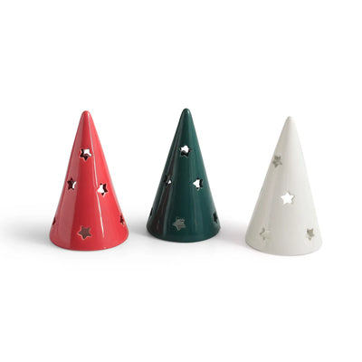 ExclusiveLane 'Cone Trio' Ceramic Table Tea Light Holder (Set Of 3, Hand-Glazed, 15.5 Cms)