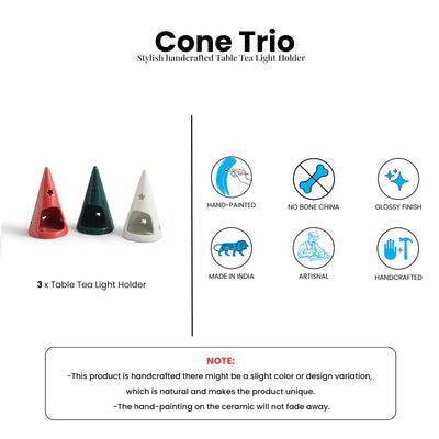 ExclusiveLane 'Cone Trio' Ceramic Table Tea Light Holder (Set Of 3, Hand-Glazed, 15.5 Cms)