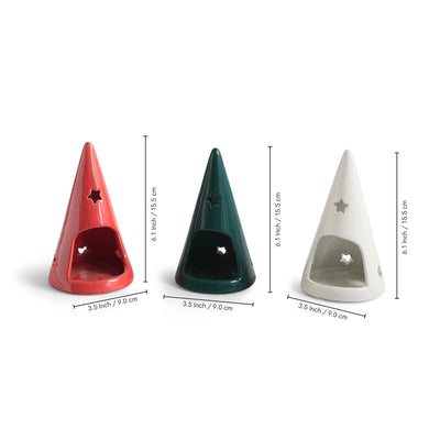 ExclusiveLane 'Cone Trio' Ceramic Table Tea Light Holder (Set Of 3, Hand-Glazed, 15.5 Cms)