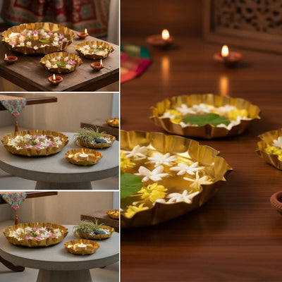 ExclusiveLane 'Jyotirvasna' Iron Decorative Urli Plate (Set Of 3, Hand-Etched, 16.8 Cm)