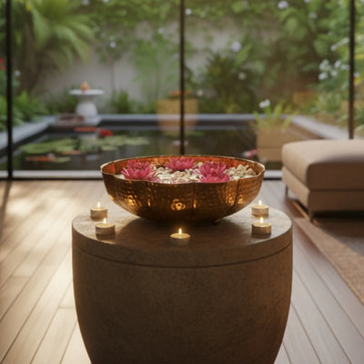 ExclusiveLane 'Kamal Pushp' Iron Decorative Urli Bowl (Hand-Etched, 25.2 Cm)