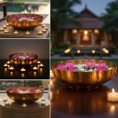 ExclusiveLane 'Kamal Pushp' Iron Decorative Urli Bowl (Hand-Etched, 25.2 Cm)