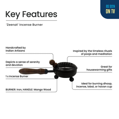 ExclusiveLane 'Zeenat' Iron & Wood Dhoop Dani Incense Burner (Hand-Etched, 7.8 Cm)