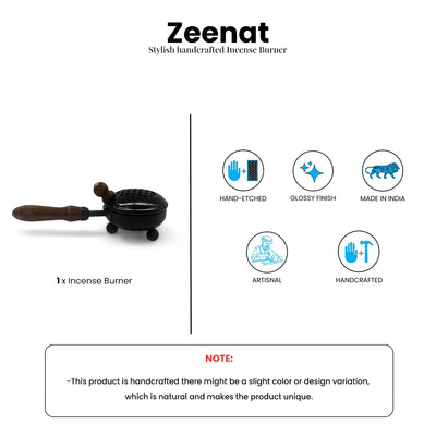 ExclusiveLane 'Zeenat' Iron & Wood Dhoop Dani Incense Burner (Hand-Etched, 7.8 Cm)