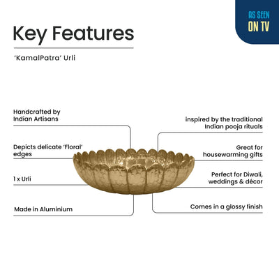ExclusiveLane 'KamalPatra' Aluminium Urli Bowl (Hand-Etched, 6.4 Cm)