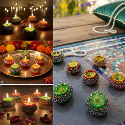 ExclusiveLane 'Deepotsav' Terracotta Decorative Diyas (Set Of 6, Handpainted, Multicoloured)