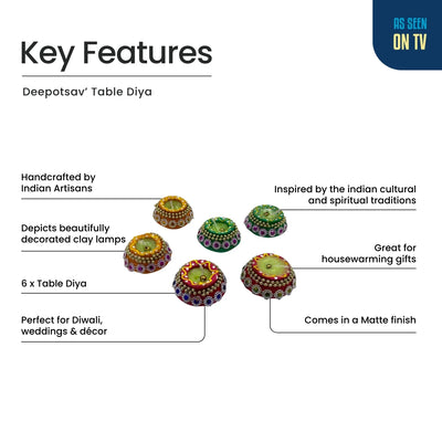 ExclusiveLane 'Deepotsav' Terracotta Decorative Diyas (Set Of 6, Handpainted, Multicoloured)
