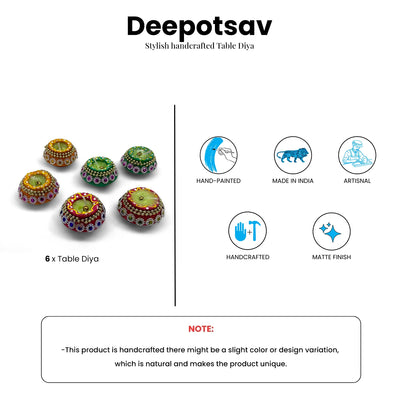 ExclusiveLane 'Deepotsav' Terracotta Decorative Diyas (Set Of 6, Handpainted, Multicoloured)