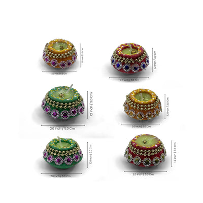 ExclusiveLane 'Deepotsav' Terracotta Decorative Diyas (Set Of 6, Handpainted, Multicoloured)