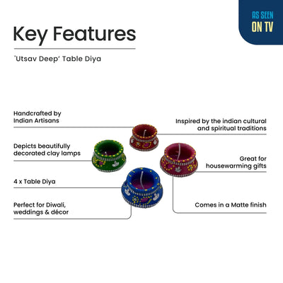 ExclusiveLane 'Utsav Deep' Terracotta Decorative Diyas (Set Of 4, Handpainted, Multicoloured)