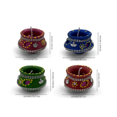 ExclusiveLane 'Utsav Deep' Terracotta Decorative Diyas (Set Of 4, Handpainted, Multicoloured)