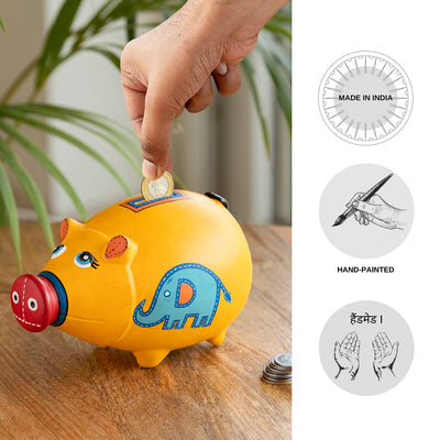 Piggy Collective' Hand-Painted Piggy Bank In Terracotta (Yellow)