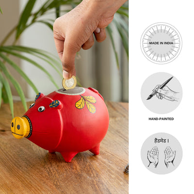 Piggy Collective' Hand-Painted Piggy Bank In Terracotta (Red)