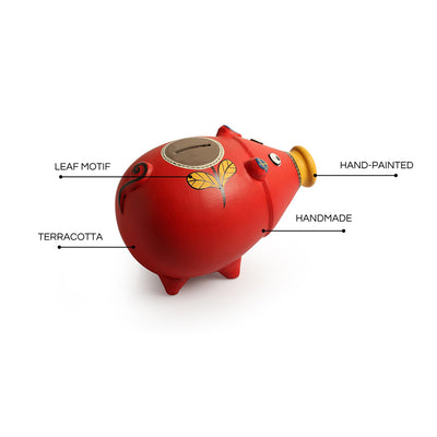 Piggy Collective' Hand-Painted Piggy Bank In Terracotta (Red)
