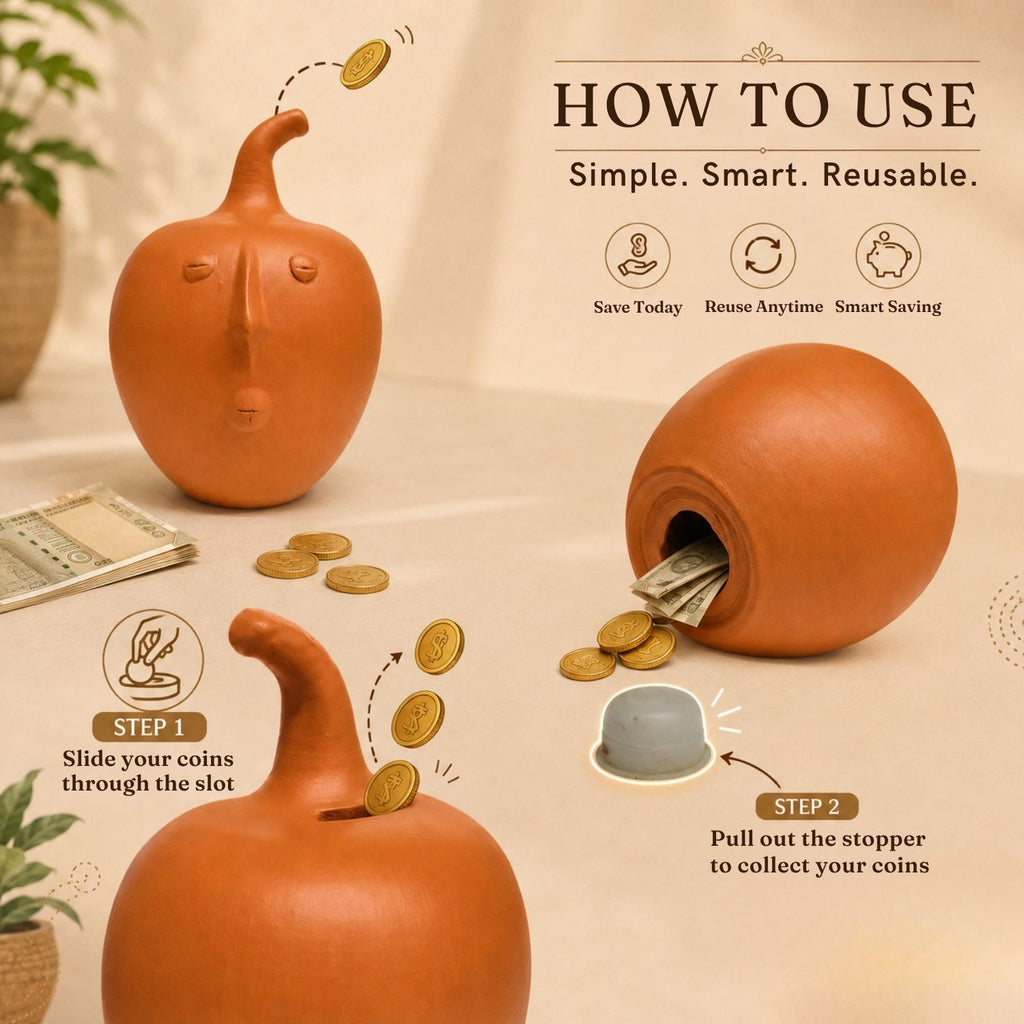 Earthen Vault Terracotta Decorative Piggie Bank/Showpiece (19.0 cm, Handmade)