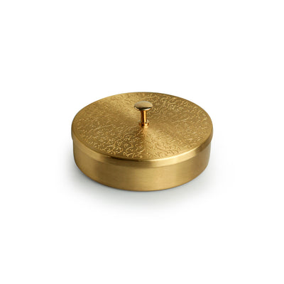 Floral Vine Hand-Etched' Brass Pooja Box With Spoon (7 Containers, 25 ml)
