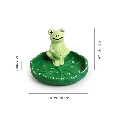 'Frog By a Pond' Hand-Painted Incense Stick Holder In Terracotta (2 Sticks Holder, 4.7 Inch)