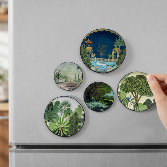  'Mughal Heritage' Fridge Magnets (8.8 Cm, Set of 5, Iron,Hand-Enameled)