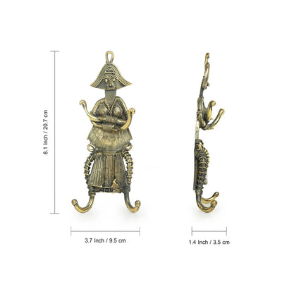 Tribal Warrior' Brass Key Holder Handmade in Dhokra Art (4 Hooks)