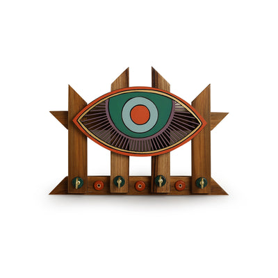 Tribal 'African Mask' Decorative Eye Key Holder (4 Hooks, Hand-Painted)
