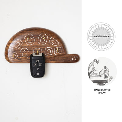 Turtle' Decorative Key Holder (5 Hooks, Sheesham Wood, Handcrafted)