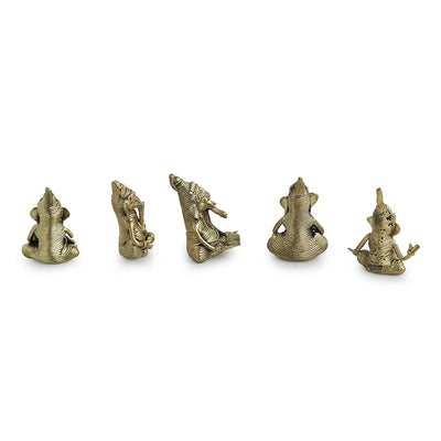 'Golden Ganeshas' Handmade Brass Miniatures In Dhokra Art (Set Of 5)